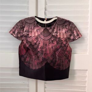 NWOT Ted Baker Geometric Short Sleeve Crop Top in Pink / Purple / Black